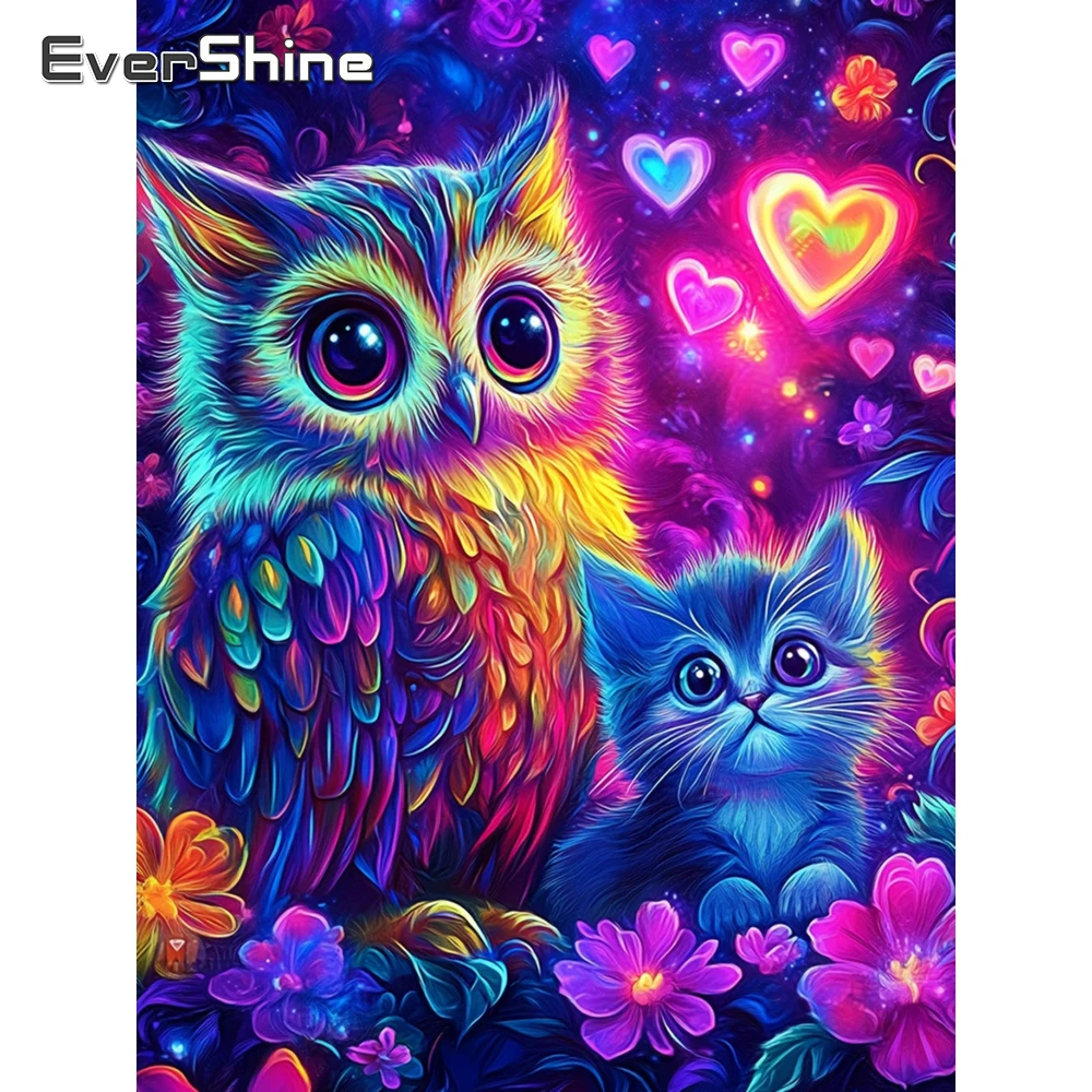 Evershine Vollquadrat Diamant Stickerei Eule Kreuzstich Malerei Tier 5D DIY Kit Strass Mosaik Blume Home Decor