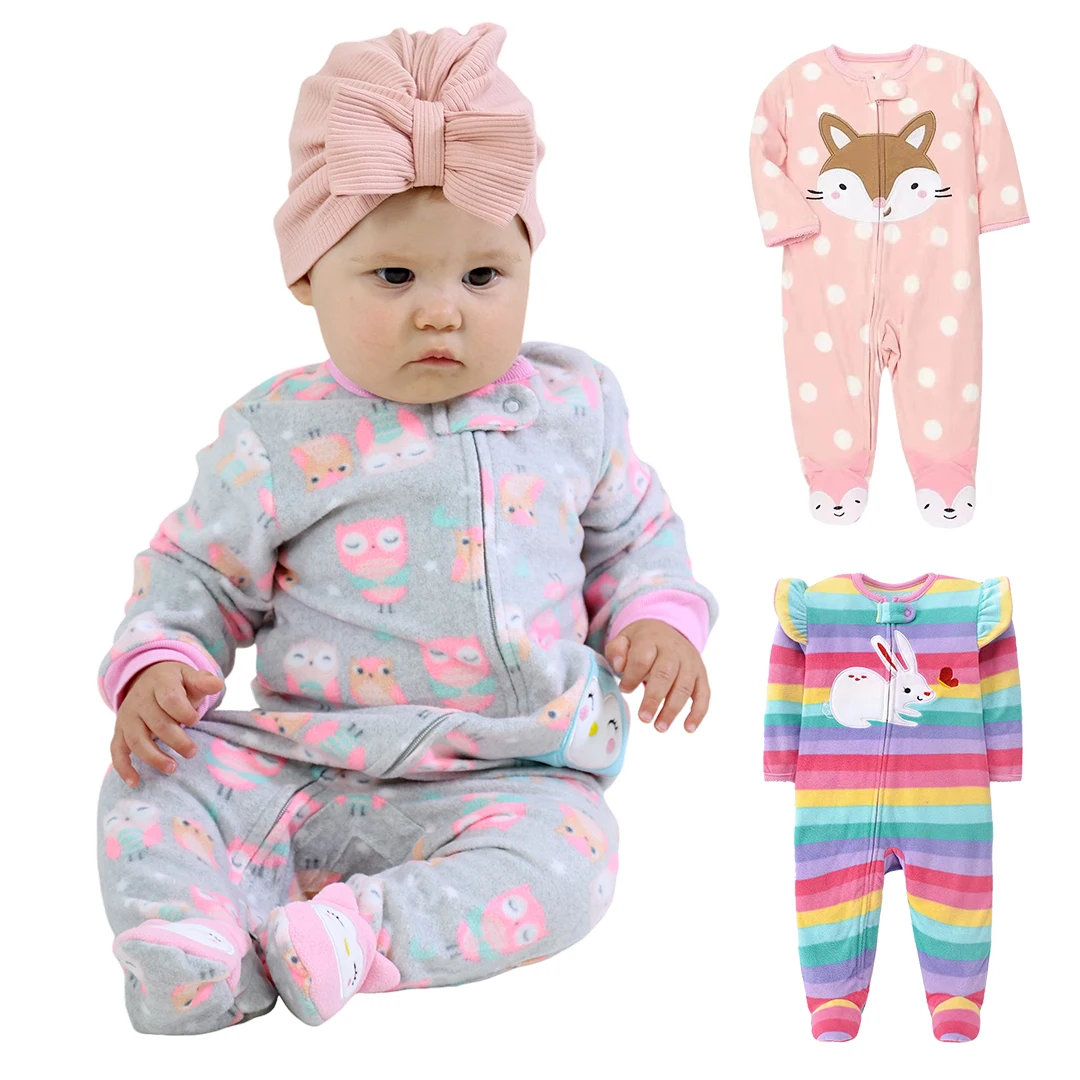 Spring Baby Girl Rompers Clothes Zipper Fleece Autumn Warm Newborn Infants Pajamas Outfit Animal Jumpsuit Clothing 0 -12 Months