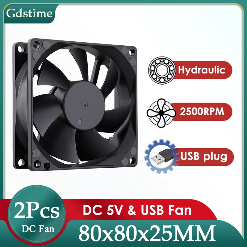 

2Pcs Gdstime USB Fan 80MM*25MM Laptop USB Plug Cooling Fan DC 5V Cooler Brhshless Fan 8025 PC Case CPU Radiator 8CM Graphics Fan