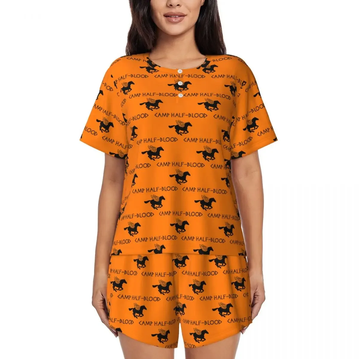 

Camp Half-Blood - Percy Jackson Round Neck Short Sleeves Nightdress for Sleeping Sleepshirts Women Loose Pajama Set Short Pants