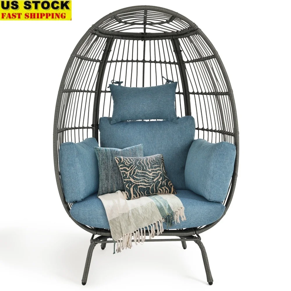 

Robust Steel Egg Hanging Chair with Stand and Cushions Indoor Outdoor Relaxation Cozy Wicker Lounger All-Weather Design