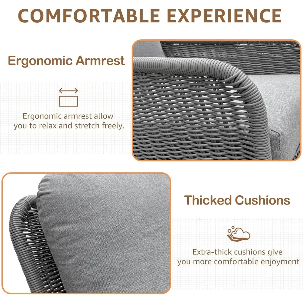 All-Weather PE Wicker 3-Piece Outdoor Rocking Chair Set with Side Table - Modern Rattan Patio Furniture for Small Spaces