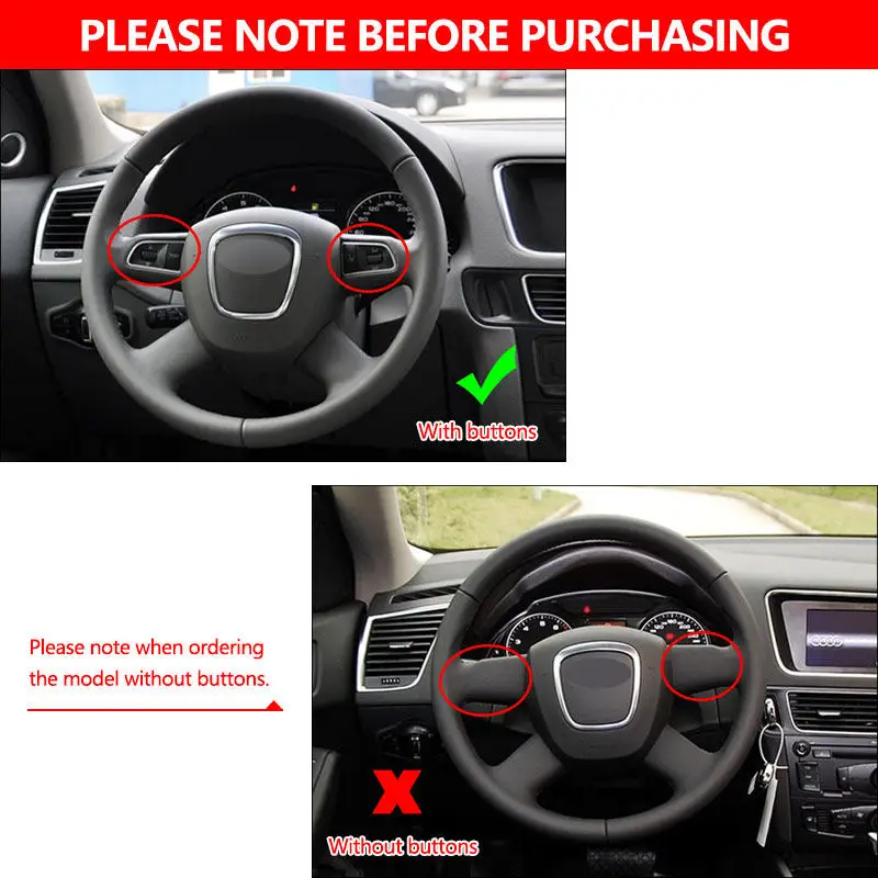 For Audi 4-Spoke with button A3 8P Sportback A4 B8 A5 8T A6 C6 A8 D3 Q5 8R Q7 4L Car Steering Wheel Cover Leather Trim Gray