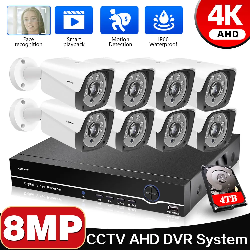 

4K AI Face Detection AHD DVR Kit 8CH CCTV System 8MP UHD Indoor Outdoor Weatherproof AHD Camera Video Security Surveillance Set