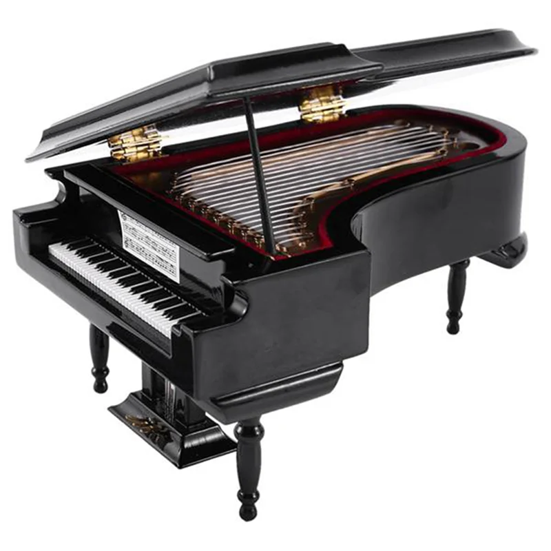 Miniature Grand Piano Model Kit Musical Instrument with Chair,for Home Office Decoration(Black, Without Music) Small