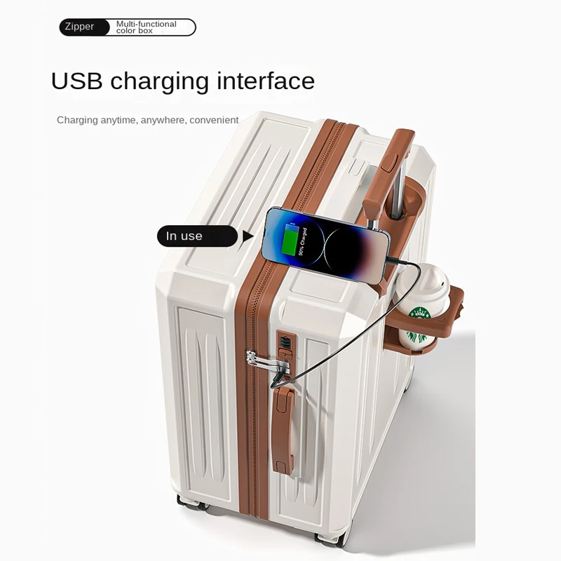 KO-KU 2024 Suitcase Set Female 20 Inch Boarding Suitcase USB/Type-C Port Water Cup Holder 26/28 inch Male Large Capacity Luggage