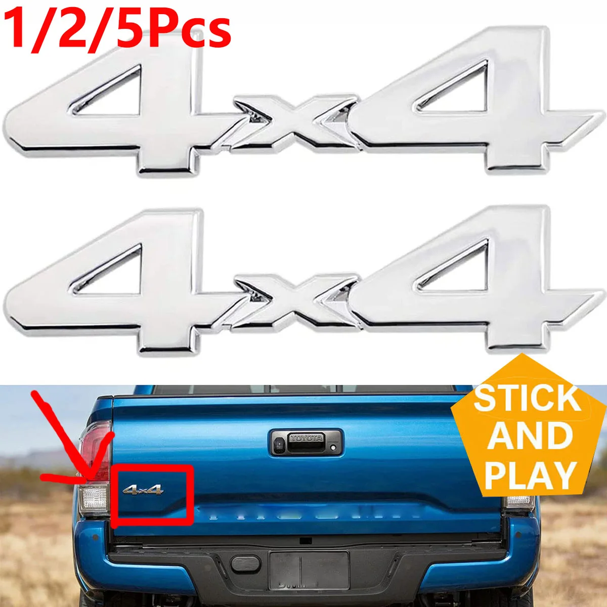 

1/2/5Pcs Silver 3D Metal Car Rear Trunk Fender Emblem Badge Sticker Metal Chrome Logo 4X4 Emblem Letters Decal Accessories DIY