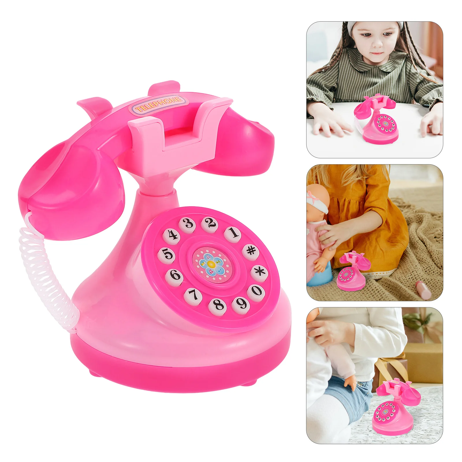 Mini teléfono para niños pequeños, casa de muñecas en miniatura de plástico giratorio falso Vintage, celular para niños