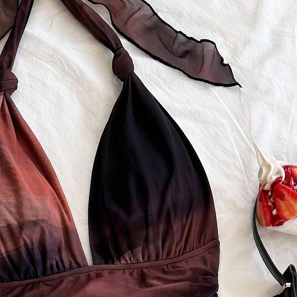 فساتين صيفية عصرية متدرجة لائقة بدون أكمام ورقبة رسن فساتين كامي صغيرة على طراز الشاطئ للنساء