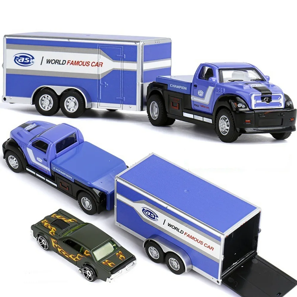 

Scale 1:64 Alloy Trailer Model Diecast Metal Movable Joint Rescue Engineering Vehicles Sliding Transport Vehicle