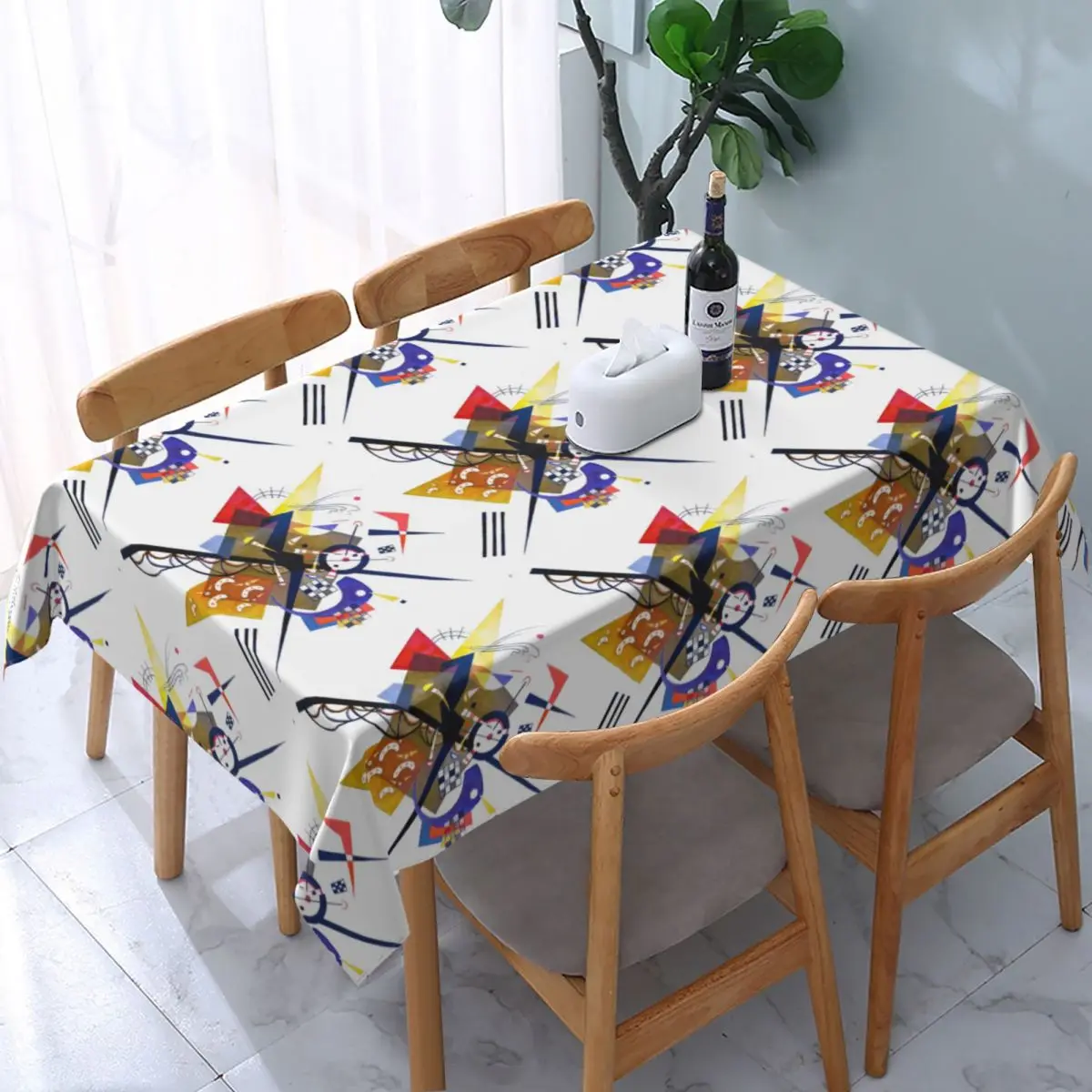 Rectangular Waterproof Vintage Wassily Kandinsky On White Tablecloth Backed Edge Table Cover Abstract Pattern Table Cloth