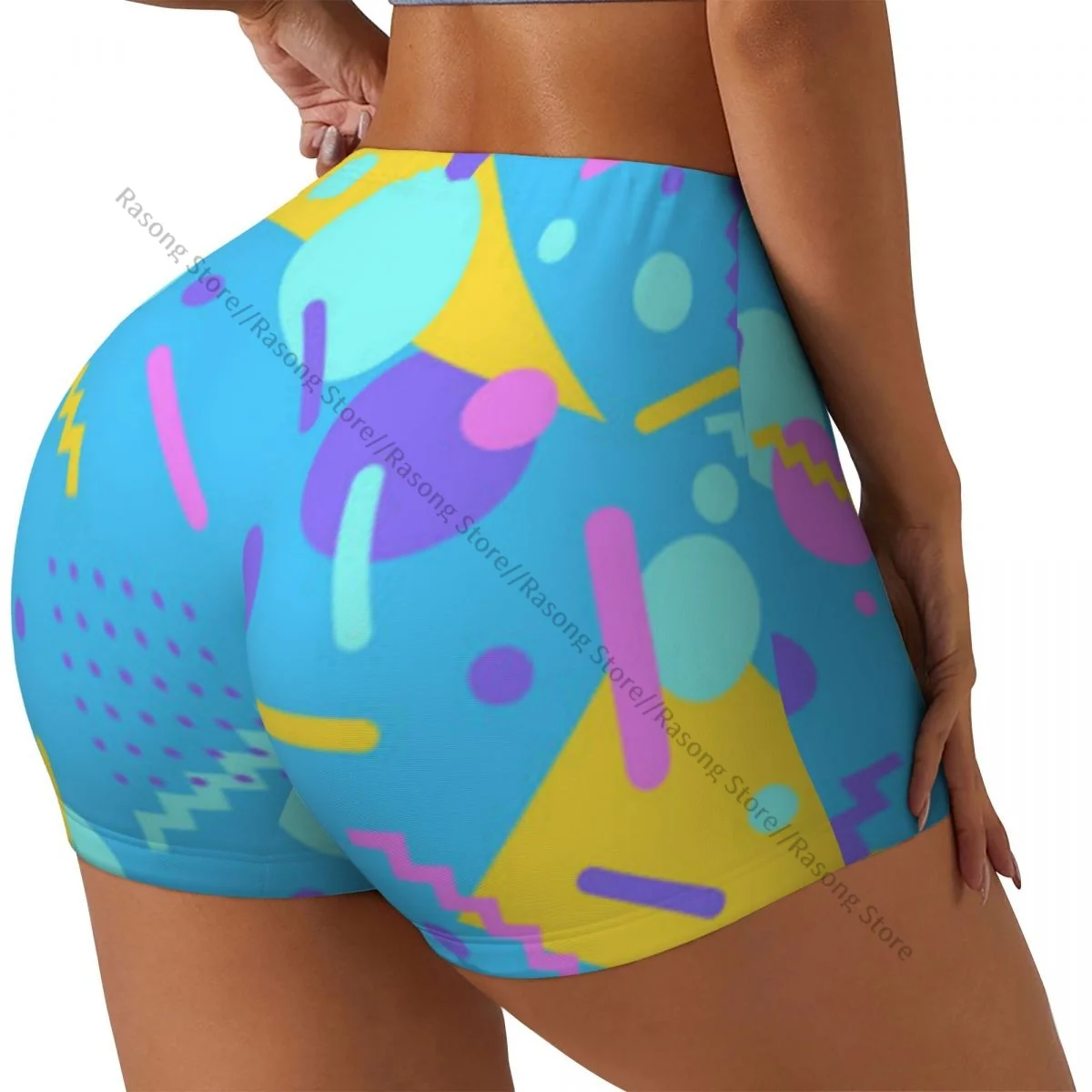 

Yoga Shorts Geometric 80s Memphis Colorful Women Biker Tight Elastic Workout Sports Leggings Sportswear