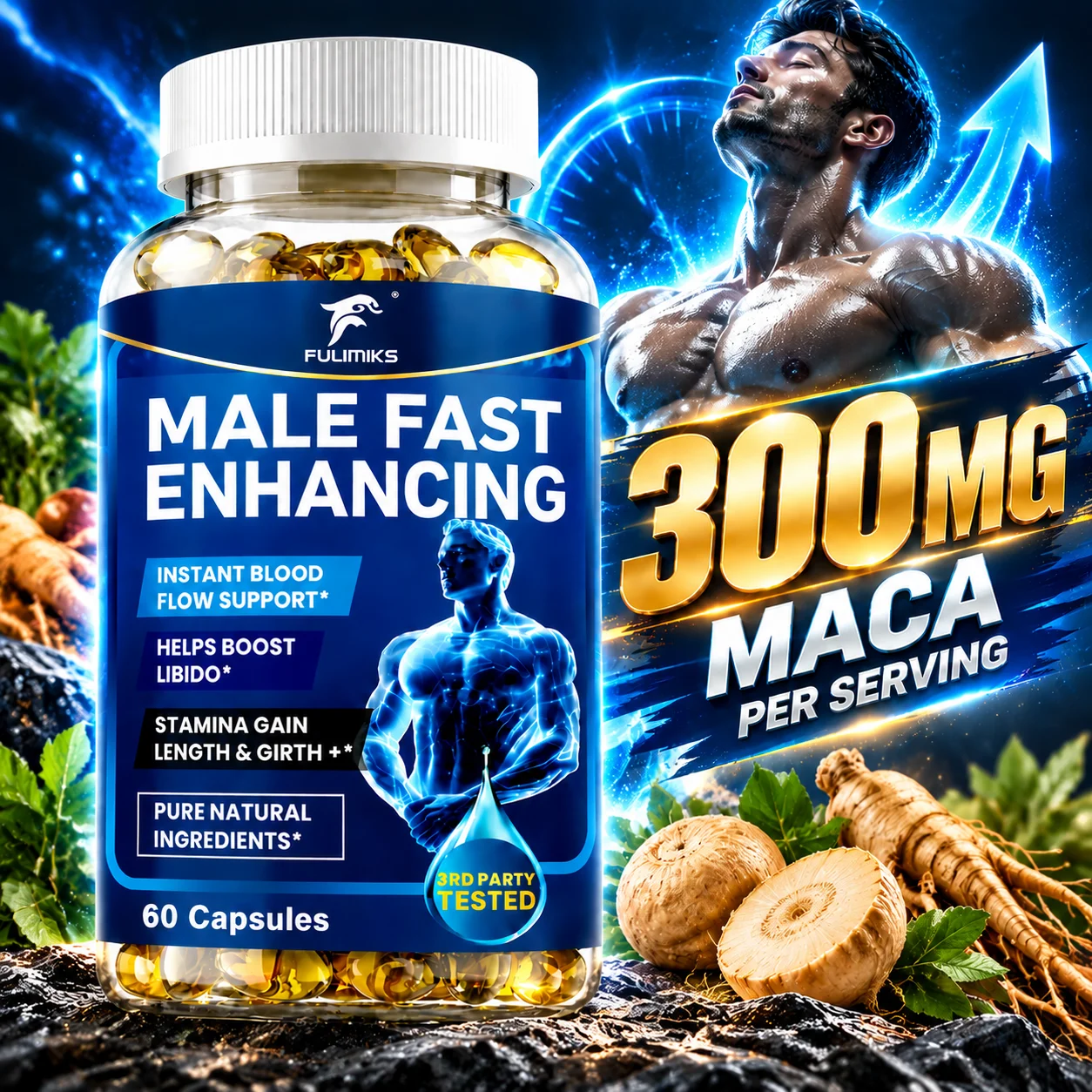 FULIMIKS Male Fast Enhancing Supplement with Maca & Epimedium, Support Blood Circulation & Reproductive Health, Fatigue, Energy