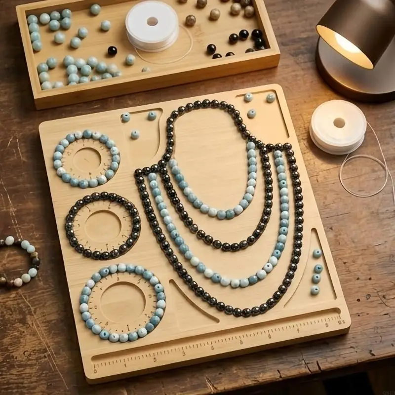 Jewelry Sorting Bead Board in Natural DIY Bracelet and Necklace Layout Tray for Beads and Jewelry Findings