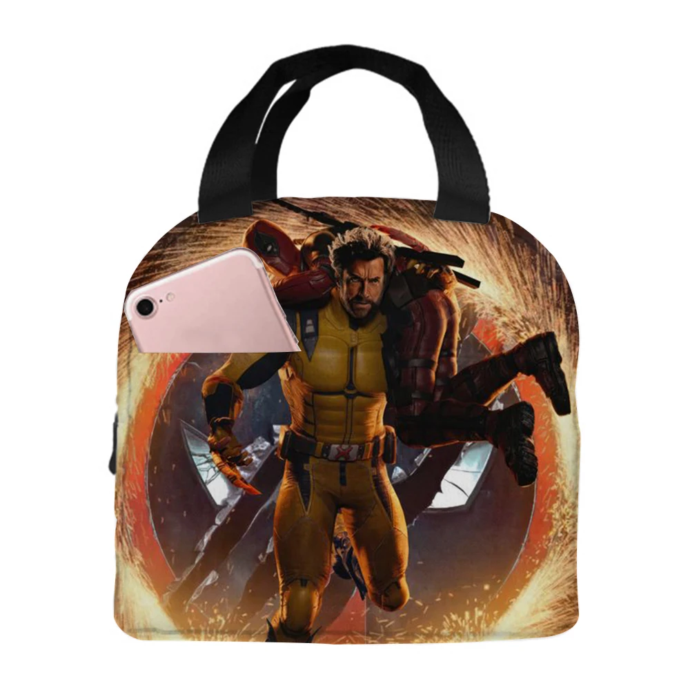 Deadpool & Wolverine Marvels Lunch Bag New Movie Action Figures Thermal Insulation Handbag Kids School Food Bento Pouch Gifts