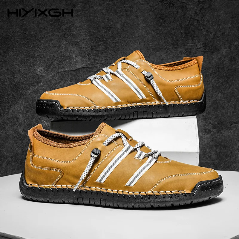 

Кожаная мужская обувь ручной работы, повседневные лоферы без шнуровки, дышащая кожаная обувь, мужская обувь на плоской подошве, лидер продаж, рабочая офисная обувь, большие размеры 38-48