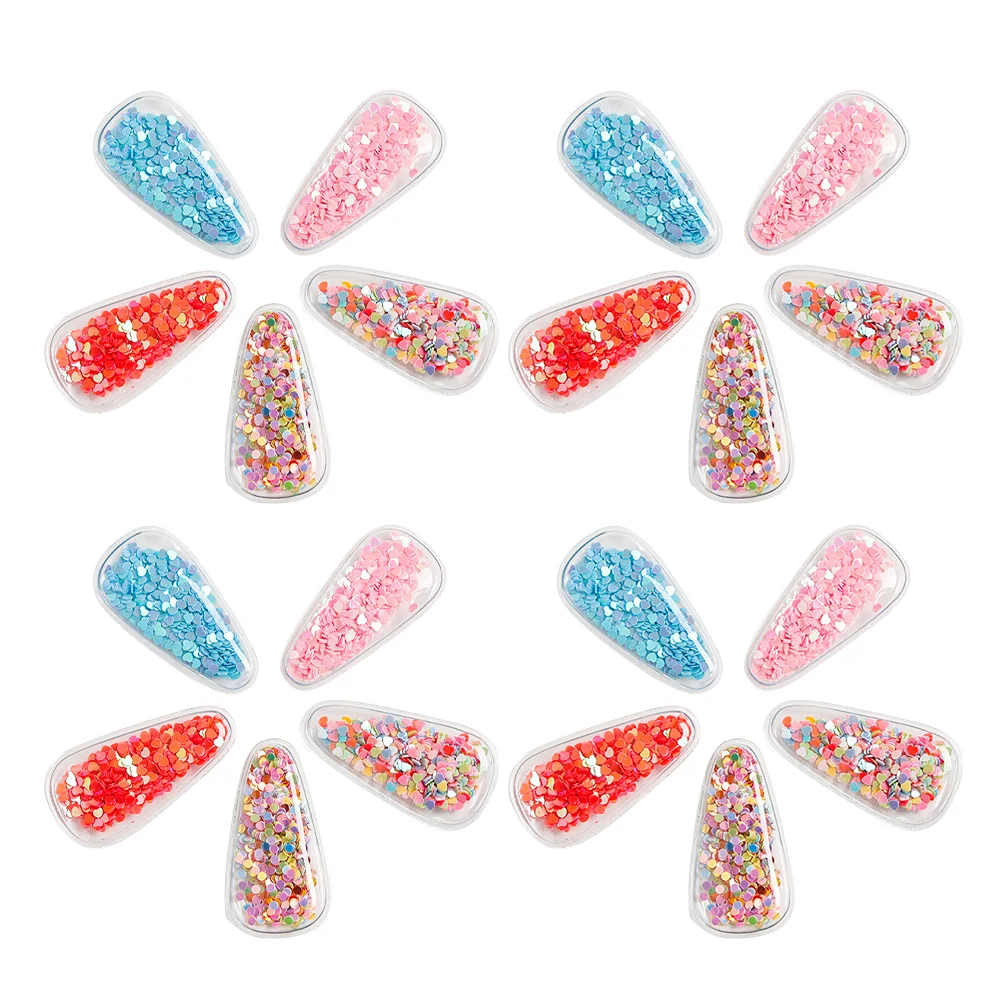 

20pcs Shiny Sequin Hair Clips Drop-Shaped Diy Pvc Material Transparent Hairpin For Women Fashion Travel Accessories