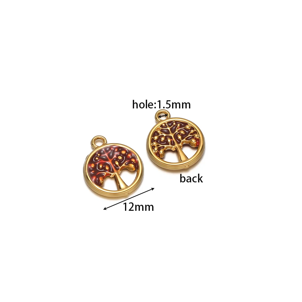 5 Stück Edelstahl-Charms mit emailliertem Lebensbaum-Anhänger für Vintage-Armbänder, DIY-Schmuckherstellung und Halsketten. – Detail 1