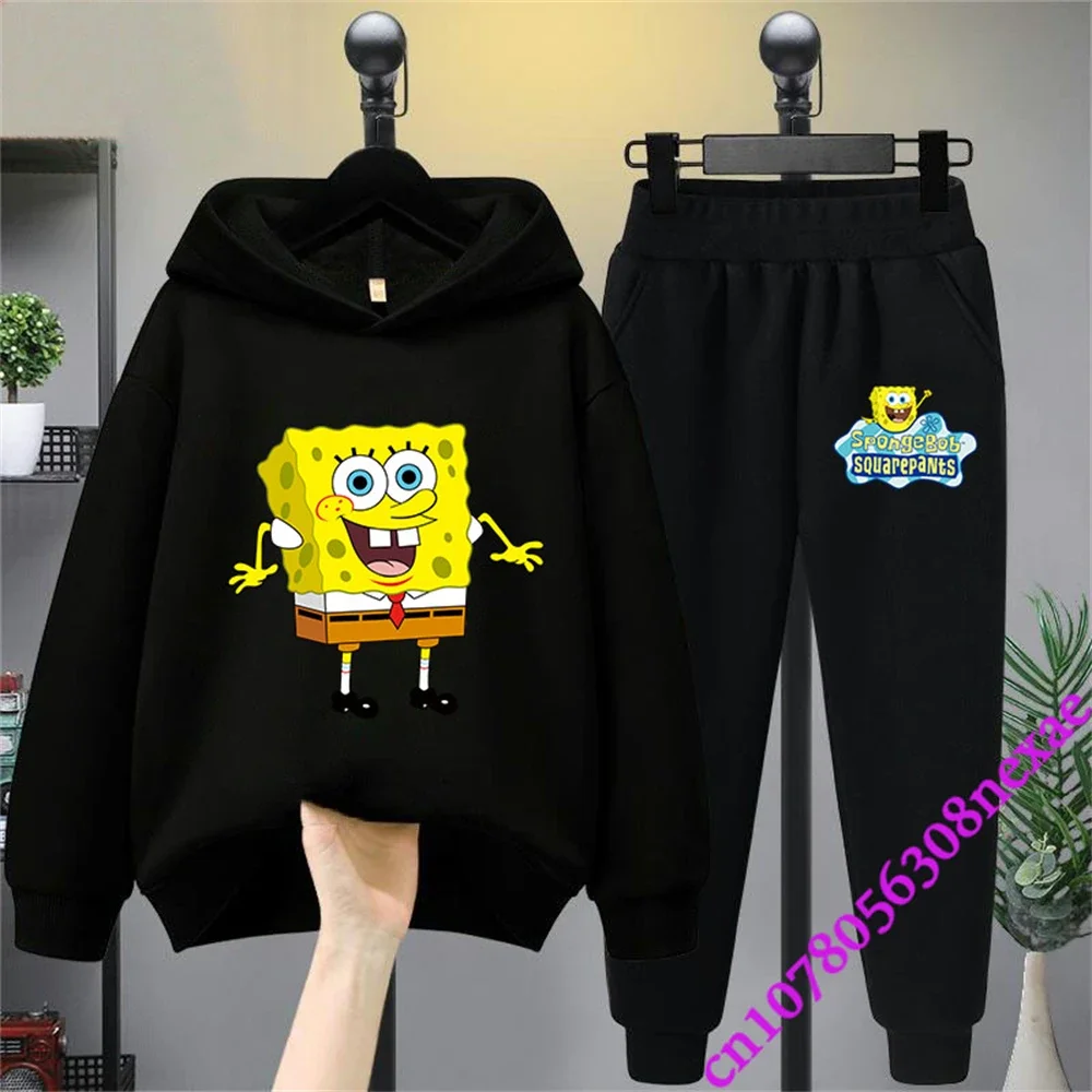 Spongebob Spring And Autumn Children's Clothing Boys And Girls Sweater Suit 2 Pieces Cartoon Print Sweater Sportswear Trousers