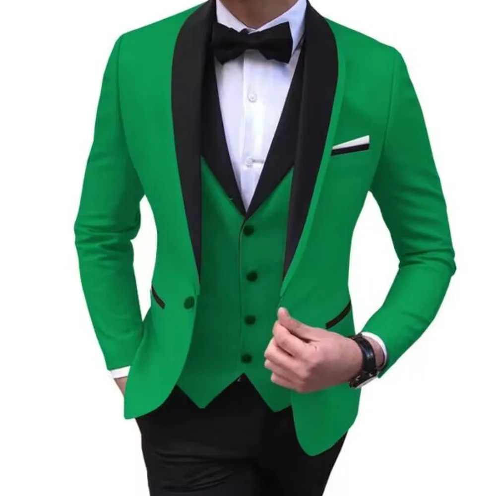 

Men Casual Tuxedos Business Slim Fit Solid Color Formal Suits 3 Pcs Set Dress Shawl Lapel One Button Blazers Vest Pants