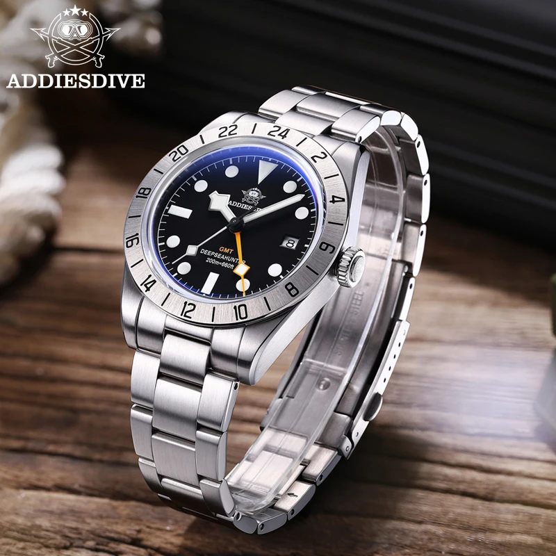 Imagem -04 - Addiesdive-relógio Gmt em Masculino Relógio de Quartzo Espelho de Bolhas Super Azul Luminoso 200m Mergulho Novo Aço Inoxidável