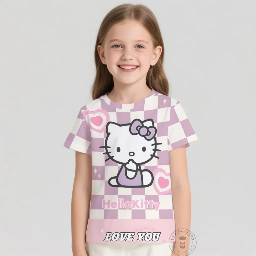 

Fashion Kawaii Sanrio Hello Kitty Cartoon Children Clothing Summer Comfortable Popular Tshirt For Boys Girls Kids Graphic Tee