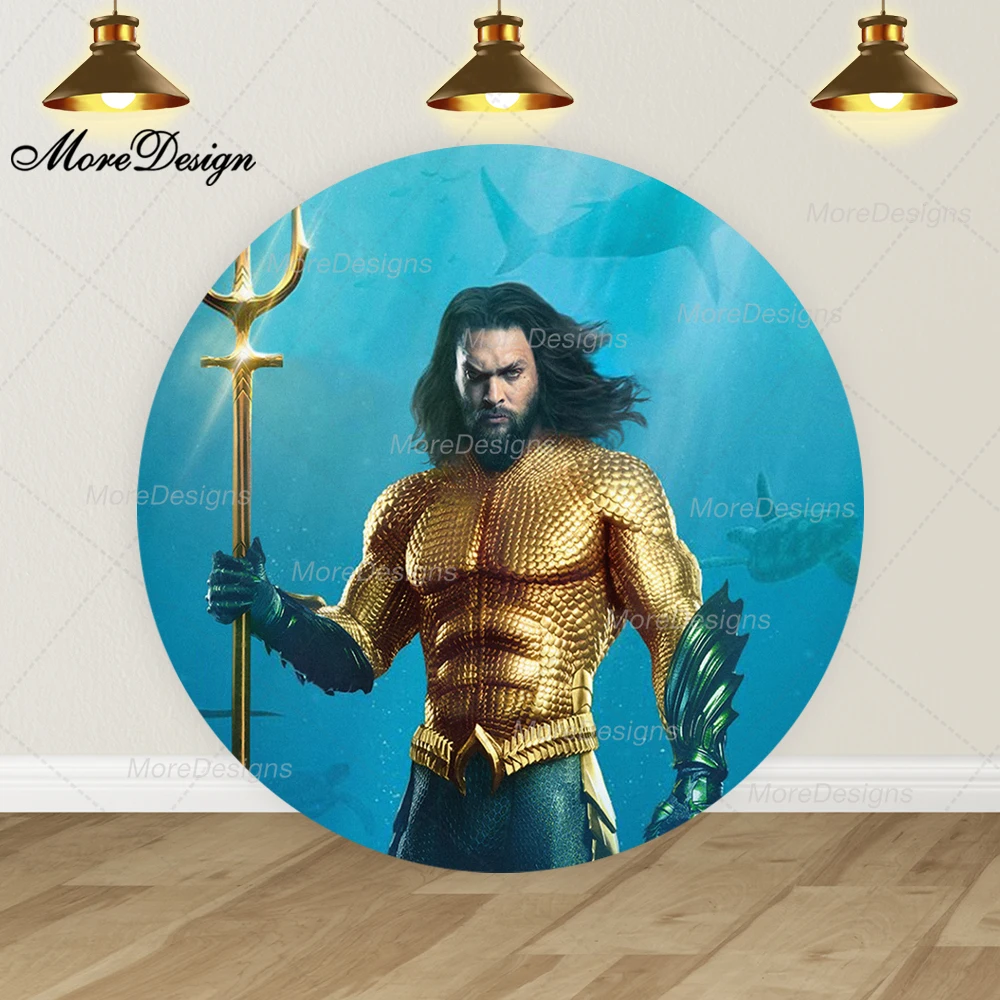 Dc Superhero Aquaman Photo Backdrop Kids Birthday Party Round and Cylinder Covers Fabric Photography Background Moive Banner