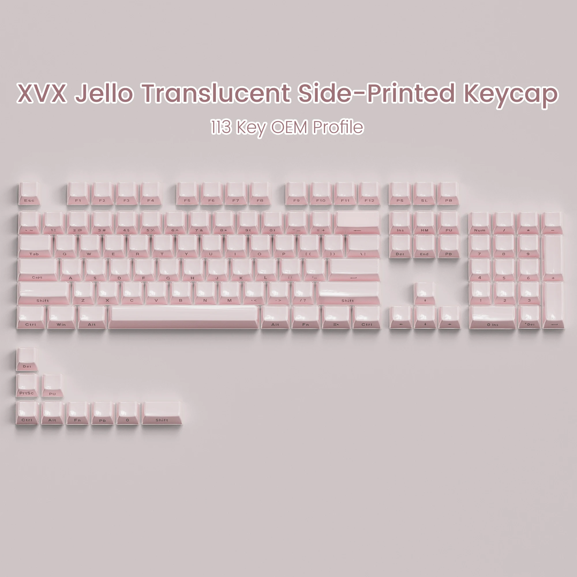 113キー ジェリーラウンドサイドキーキャップ アイスクリスタル半透明ピンク OEMプロファイルキーキャップ Cherry MX 61 68 104 メカニカルキーボード用