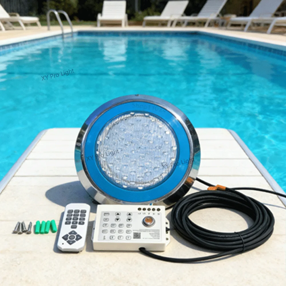 

15M DC12V 45W RGB LED светильники для бассейнов, IP68 водонепроницаемые, вход 85-265В, уличные подводные светильники для прудов, LED прожекторы для бассейнов