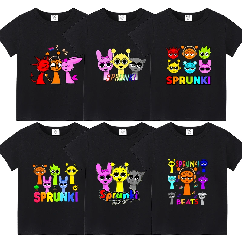 

Game Sprunkiy Kids T-shirt Cotton Cute Anime Printed Tee Shirt Short Sleeve Kawaii Boy Girl Streetwear Summer Clothes Party Gift