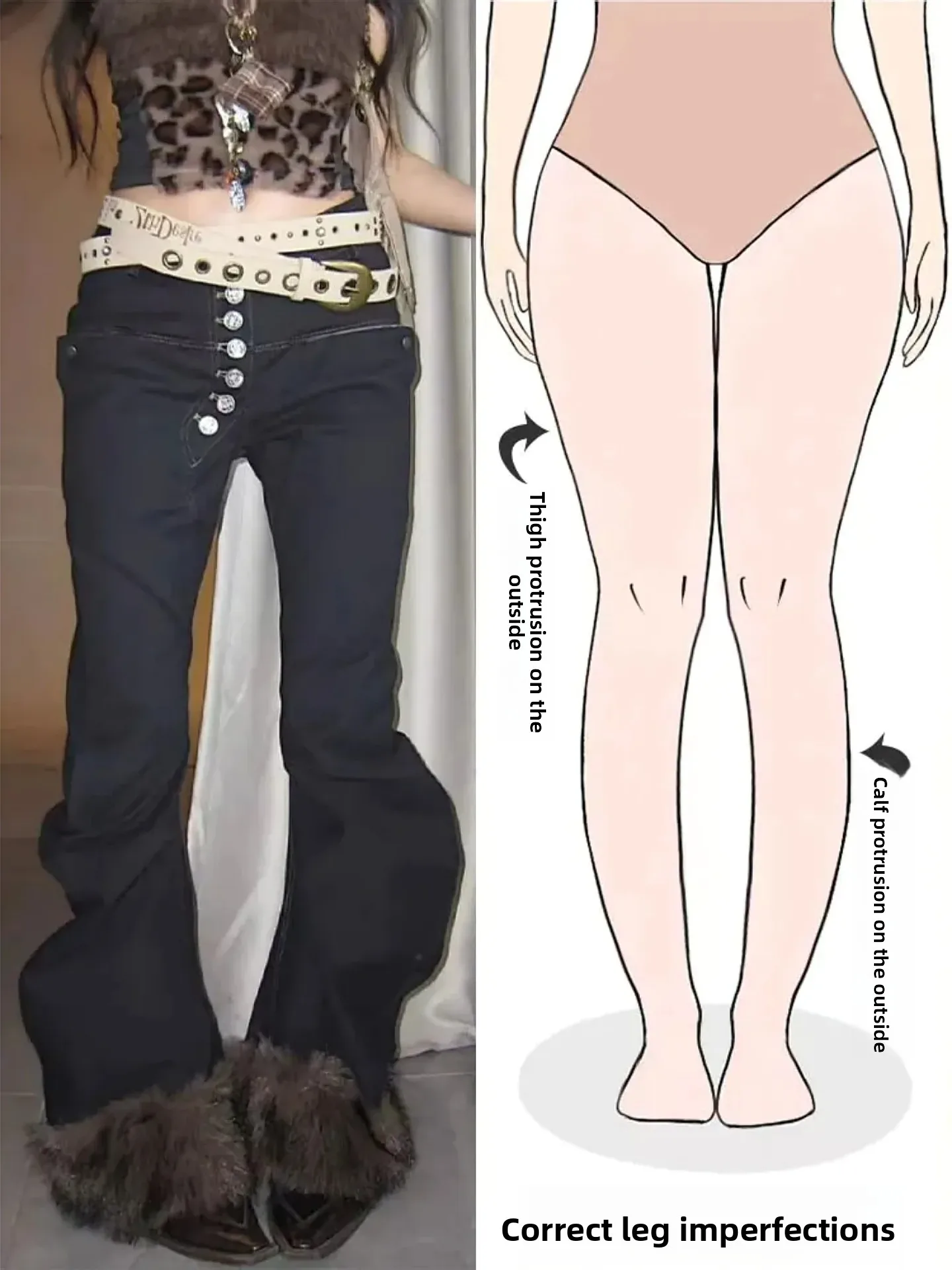 

American Retro plus Size Women's Bell Bottom Jeans Autumn Winter New Street Splicing Design Long Pants Pear Shape Body Fit