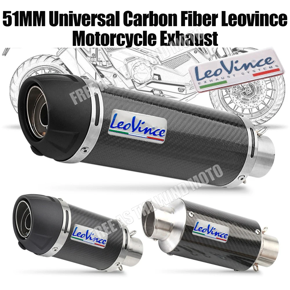 

51MM Universal Leovince Motorcycle Exhaust Muffler Escape Pipe For Kawasaki Honda Suzuki Yamaha Etc Exhaust Modified Accessories