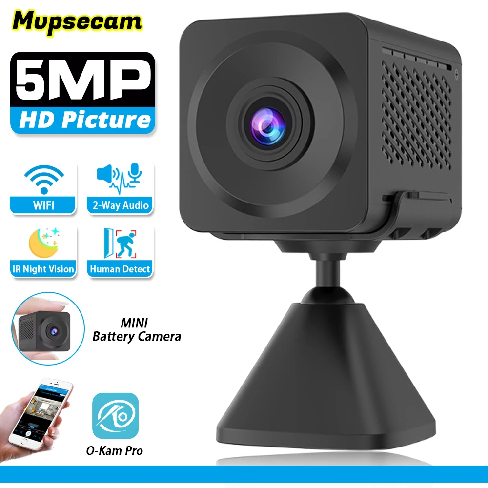 5MP Mini Security IP Camera Wifi Battery CCTV 2-Way Audio 360 Wireless Video Surveillance Cameras Smart Home Baby Monitor O-Kam