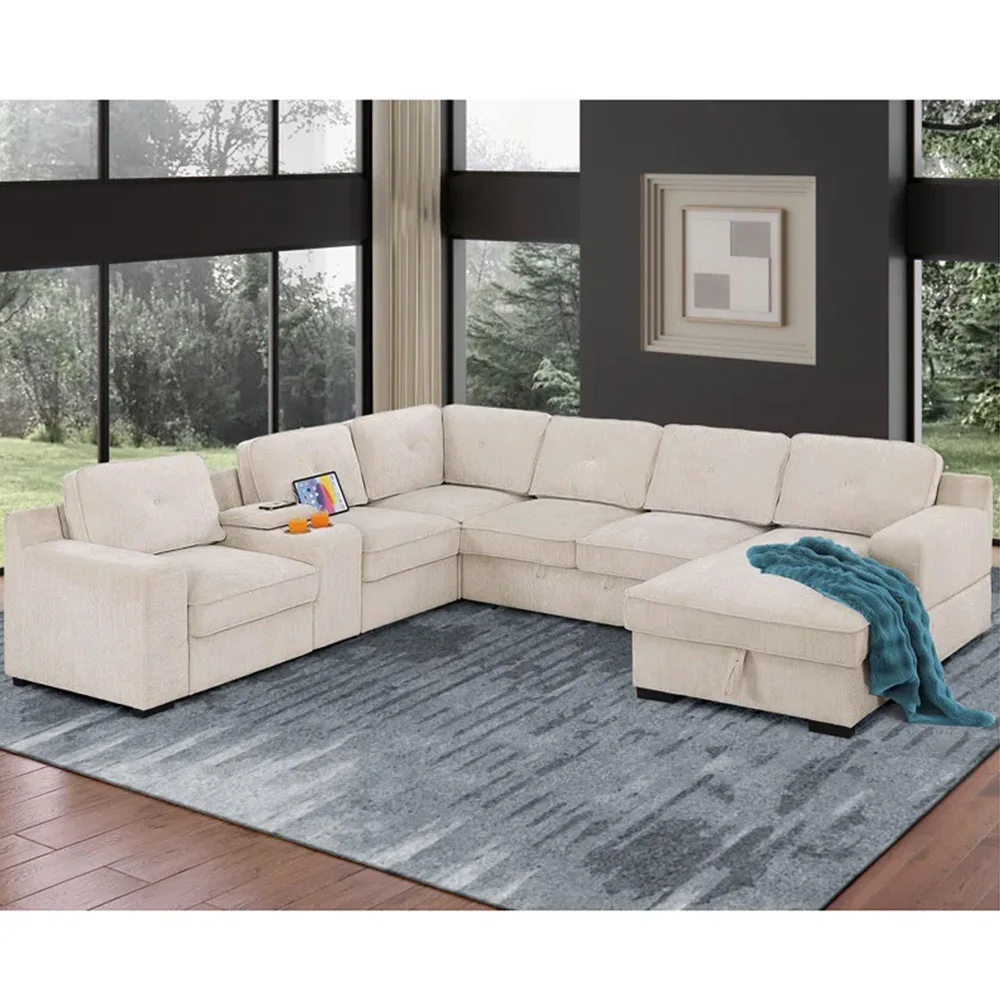 

# Modern High Quality U Shaped Modular Sofa Set Pull Out Sofa Bed with Storage Sofa Bed with Usb Charge for Living Room
