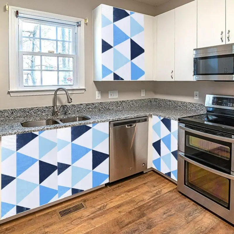 VIKAMA Geometric Triangle Grid Cabinet Curtain Partition Cover Curtain Dustproof Sink Cupboard Kitchen Decor