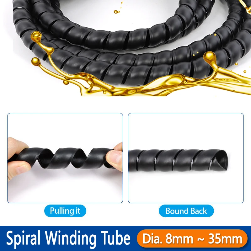 1m~10m Cable Spiral Wrap Sleeving Tube 8mm ~ 35mm Cable Organizer Protective Sleeve Band Winding Pipe Wire Sleeves