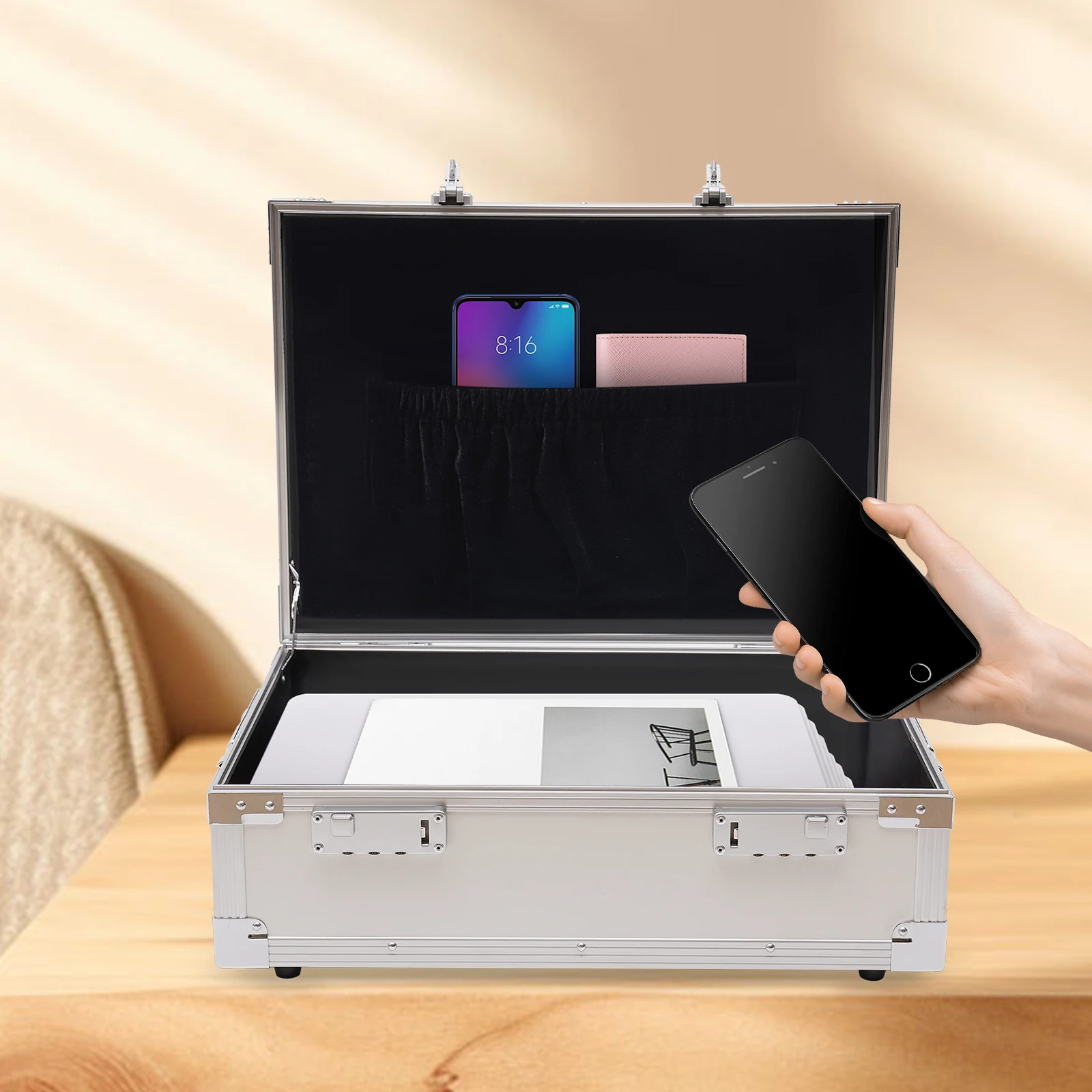 Skrzynka do przechowywania z zamkiem szyfrowym, teczka, sejf na przedmioty osobiste, pieniądze, laptop