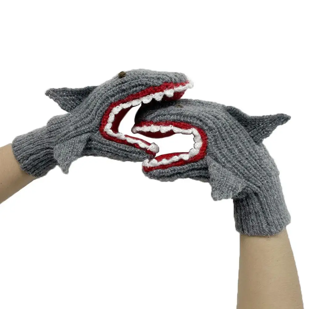 Winter Cartoon Hai beißen Hand handschuhe warm häkeln gestrickt Voll-/Halb finger Hai Fäustlinge finger lose Handschuhe für Weihnachten i9f2