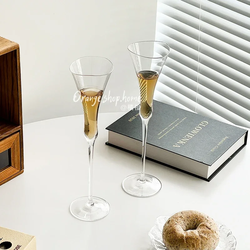 

Transparent Thin Stem Crystal Champagne Glasses Cup ,Cinched Waist Wide Mouth Creative Flutes Cocktail Glasses Home Party Cup