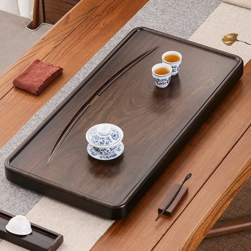 STLF Whole black sandalwood tea tray, solid wood simple tea table, log te‘a sea rectangular large drainage kung fu te’a
