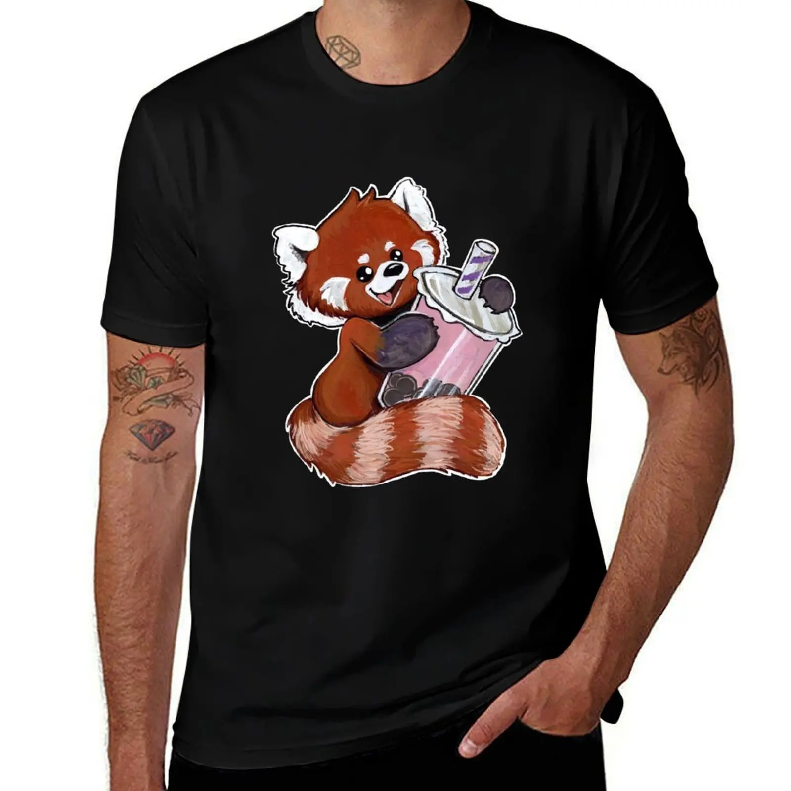 

Boba tea red panda T-Shirt t shirts for man pack white t shirt man designer T-Shirt