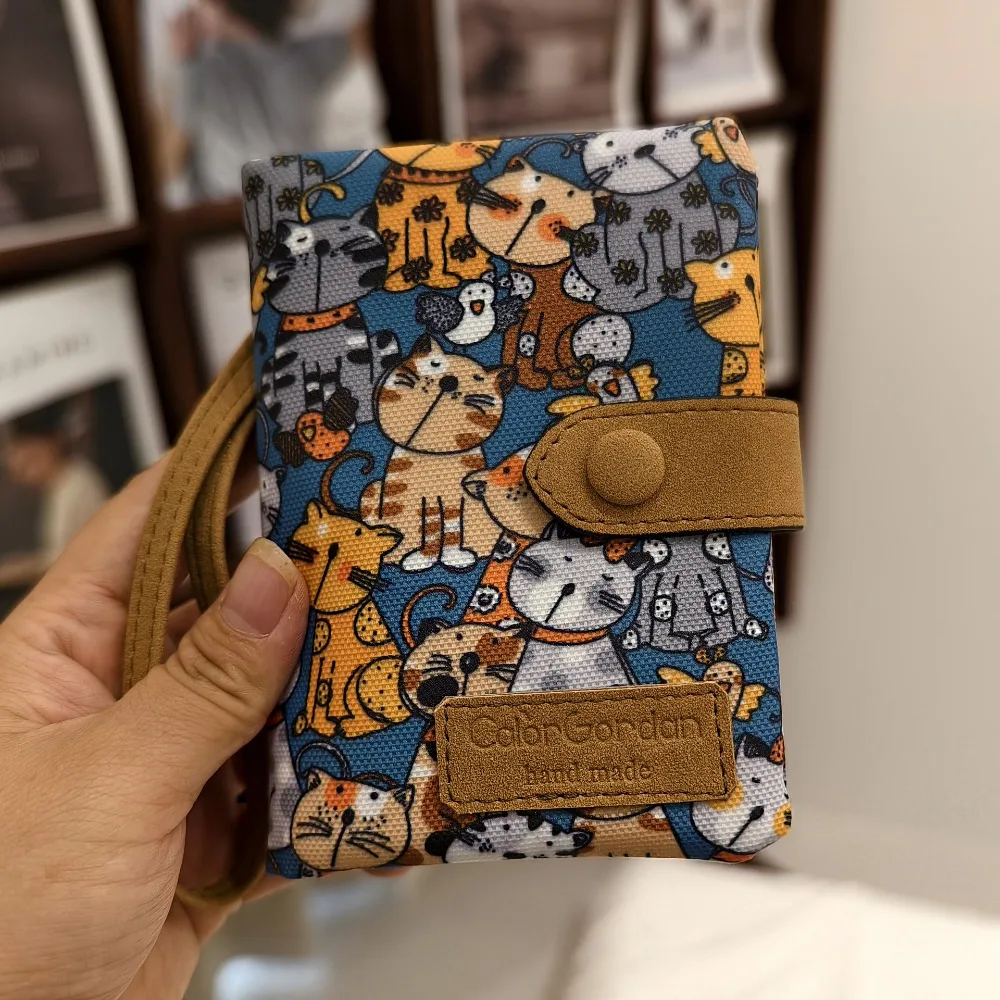 Cute Korean Style Canvas Wallet Flower Elephant Printed Card Bag Ultra Thin Short Clutch PU Leather Card Holder Men