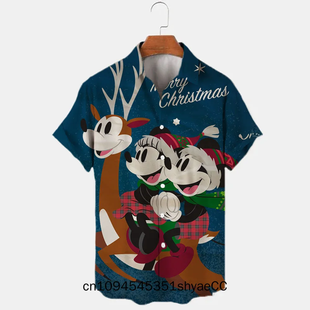 Miniso 2024 Christmas Eve Party Shirt New Year's Short Sleeve Top Hawaiian Shirt Holiday Men's Santa Claus Shirt