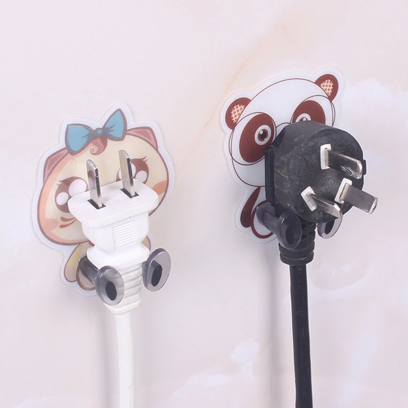 Cartoon Wall Storage Hook Punch-free Power Plug Socket Holder Kitchen Stealth Hook Wall Adhesive Hanger Bathroom Accessories