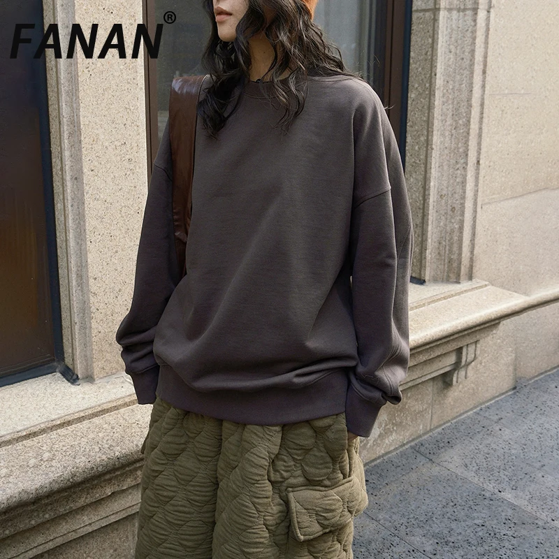 

Женская толстовка FANAN в стиле минимализм, с круглым вырезом, длинным рукавом, в корейском стиле, повседневная, свободного кроя, весна 2026, новинка