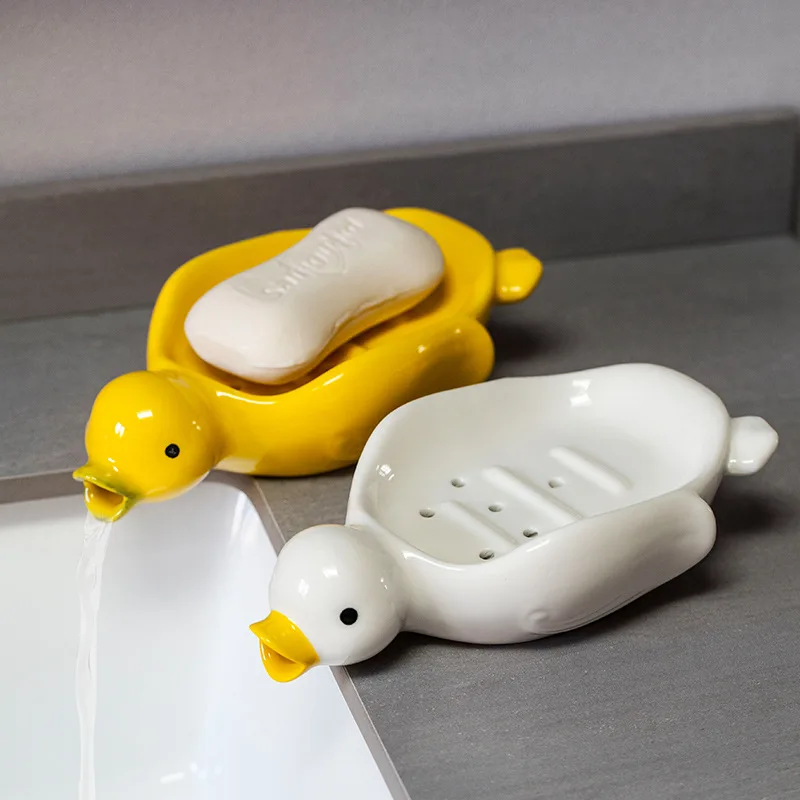 Ceramic Duck Soap Box Soap Holder Creative and Cute Bathroom Drain Household Sink Soap Dish