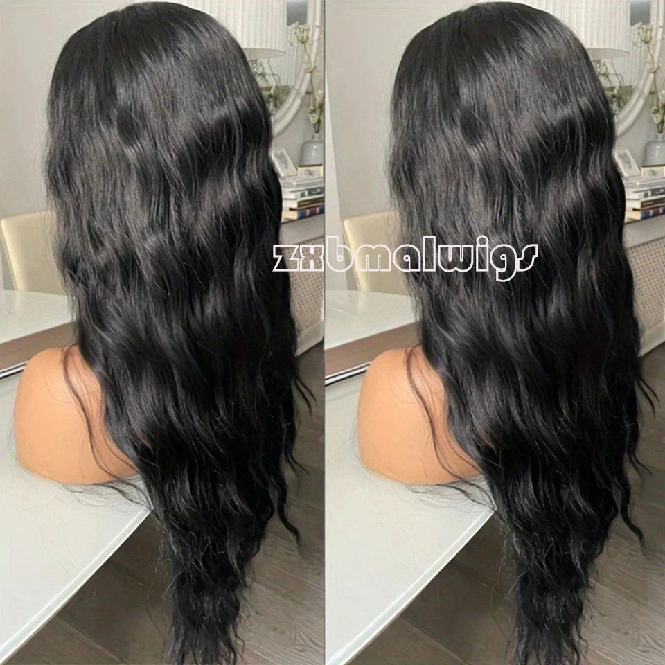 ZXBMALWIGS الشعر الاصطناعية موجة عميقة أسود 13X4 الدانتيل الجبهة الباروكات للنساء ارتفاع درجة الحرارة الألياف الدانتيل الباروكات تأثيري اليومي