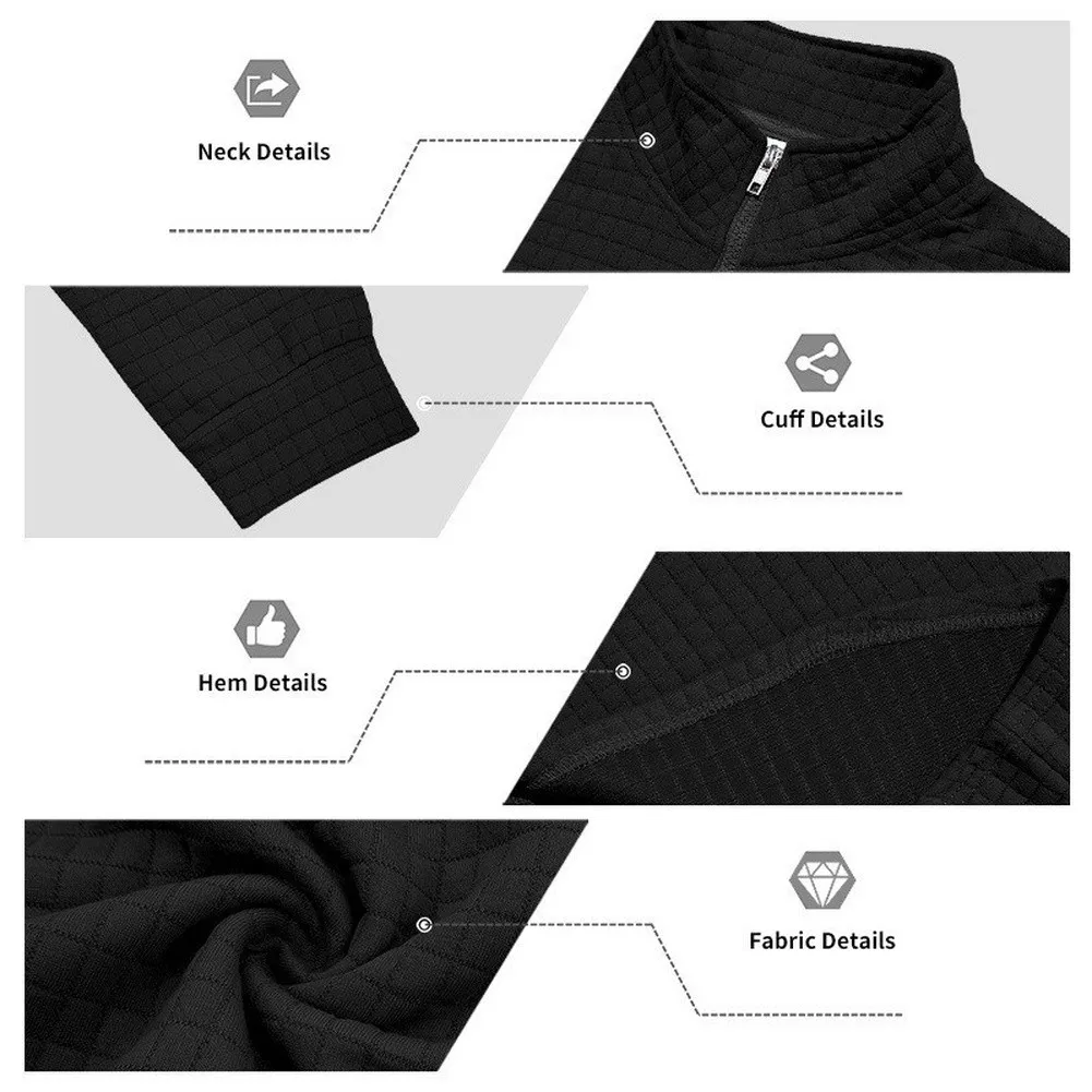 Long Sleeve Men\'s Half Zip Pullover Built with Stand Collar Support and Surface-Level Jacquard Checkered Detail