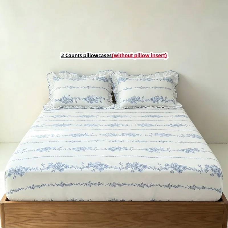 3Pcs Fitted Bed Sheet With Elastic Band Anti-slip Adjustable Mattress Cover ruffles Pillowcase without pillow core