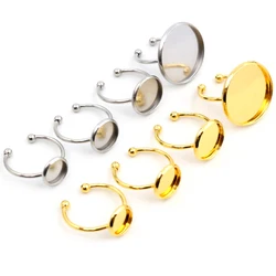 10pcs 6 8 10 12 14 16 18 20mm Stainless Steel Gold Plated Adjustable Ring Settings Blank Base,Fit 6-20mm Glass Cabochons Buttons